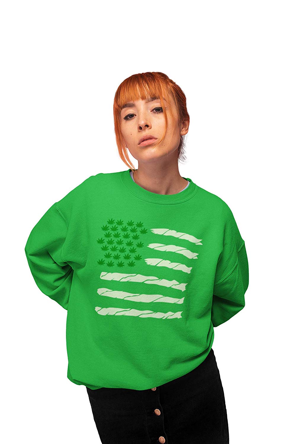 420 Spliff Flag Jumper Green 420 Spliff Flag Sweatshirt in green