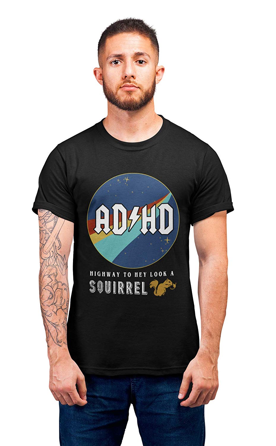 ADHD Rock and Roll Highway T Shirt Black Hey Look A Squirrel T-Shirt Black