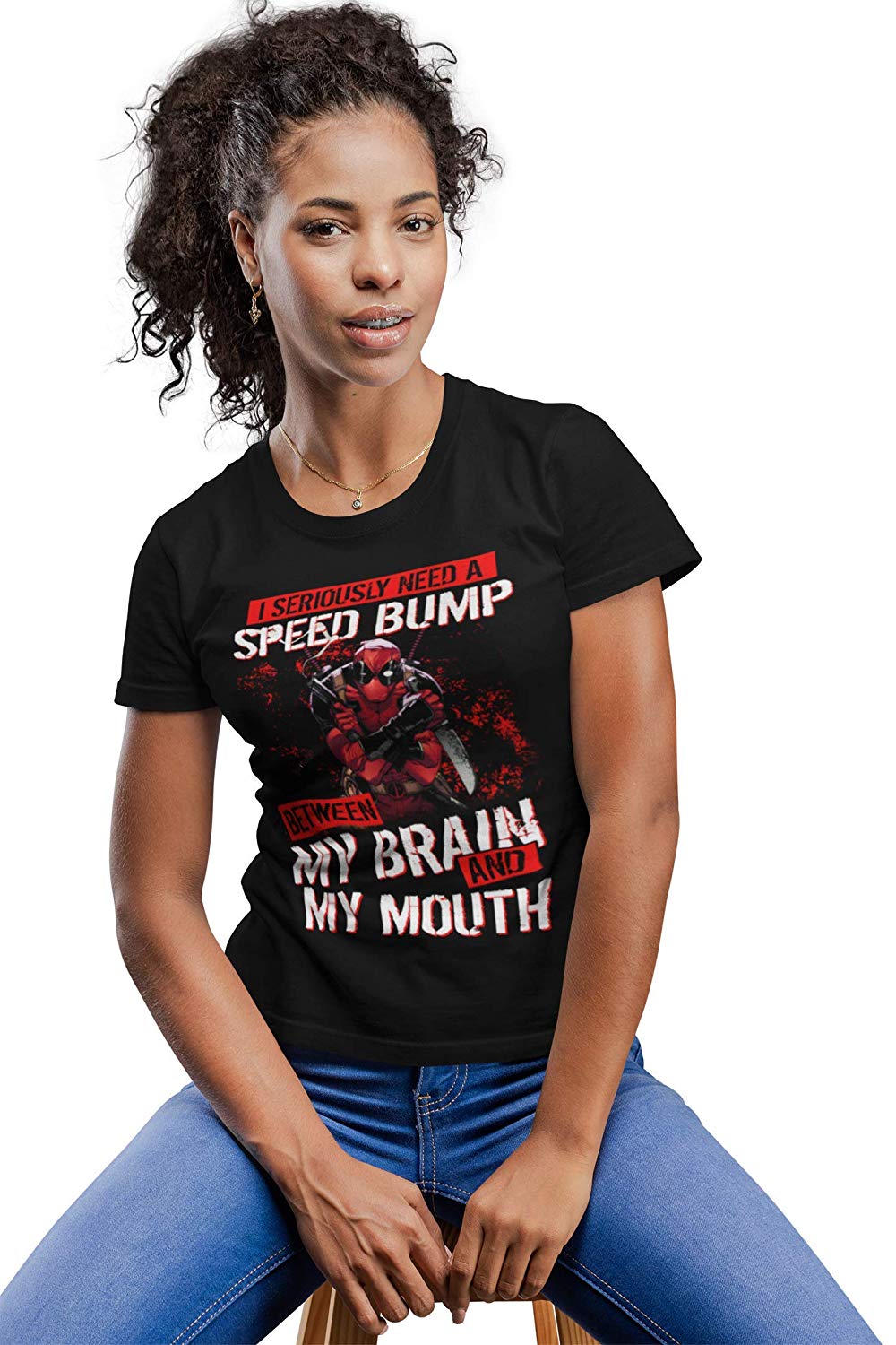 Speed Bump Between brain and mouth T-Shirt Black