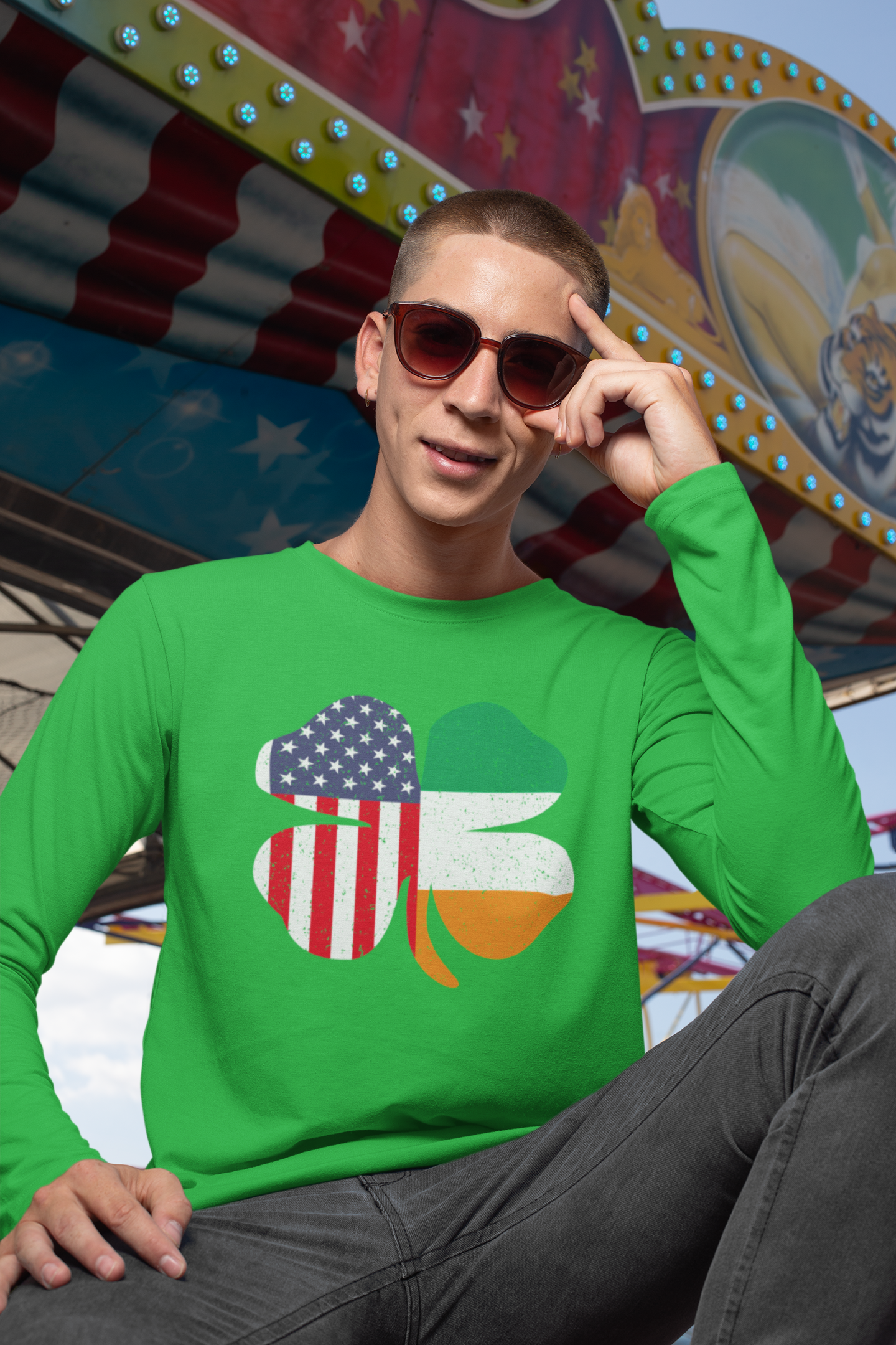 Irish American St Patricks Day Long Sleave Sweatshirt Irish American St Patricks Day Long Sleeve Sweatshirt green