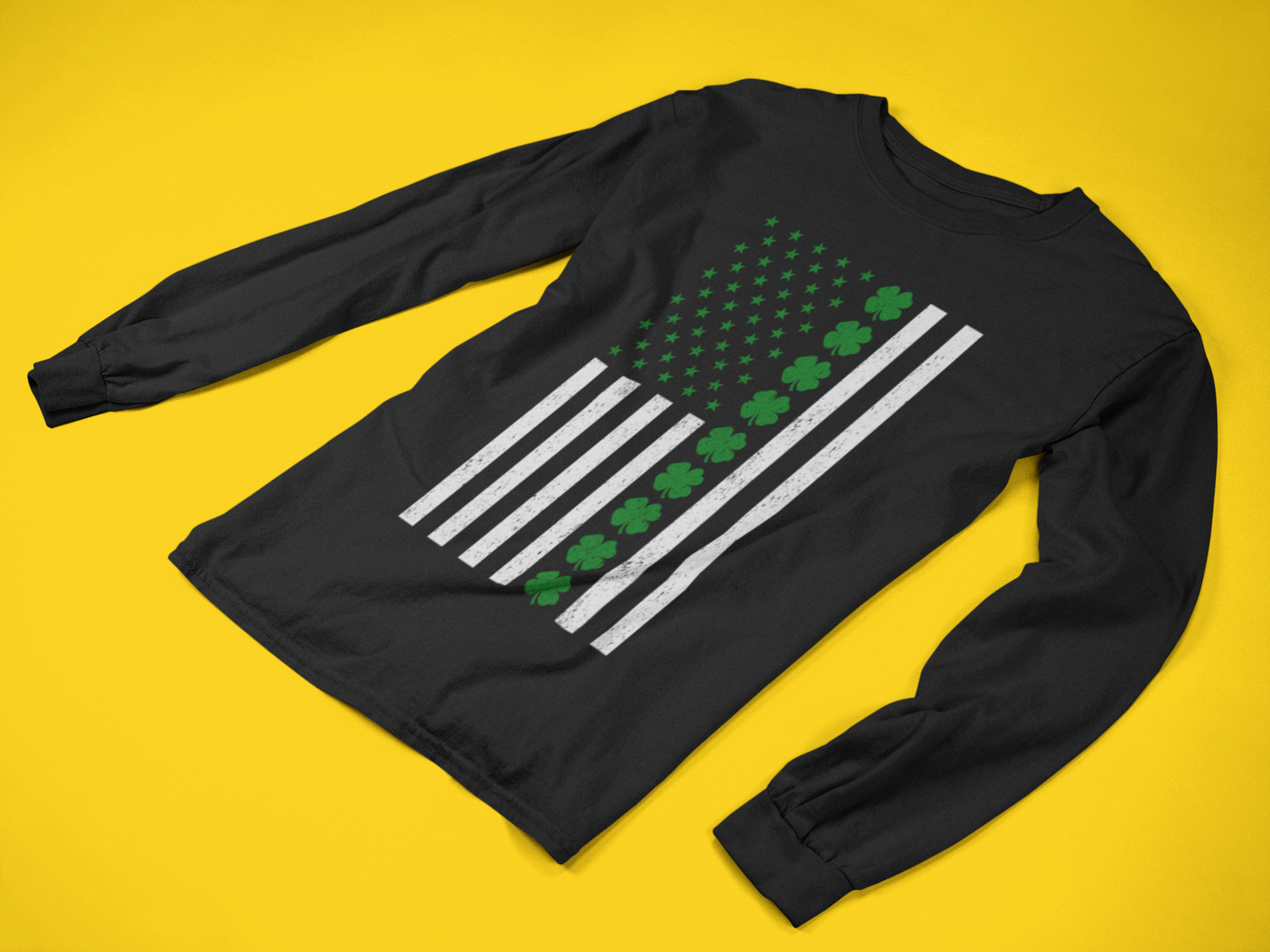 longsleeve tee mockup extended on a flat surface a15249 irish american flag st. patrick's day sweatshirt black