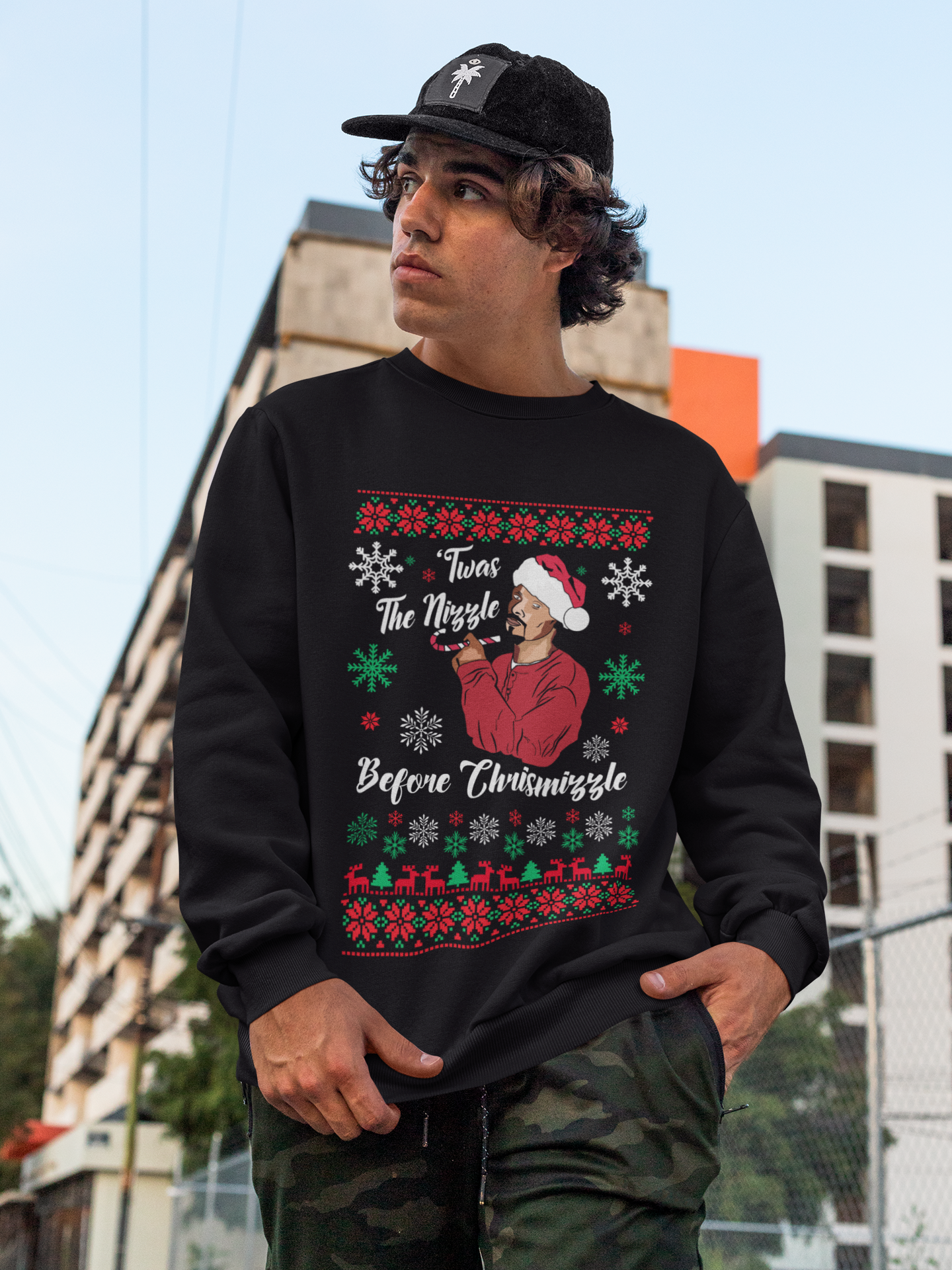 Twas The Nizzle Snoop Sweatshirt0A Funny Snoop Dogg Ugly Christmas Sweatshirt
