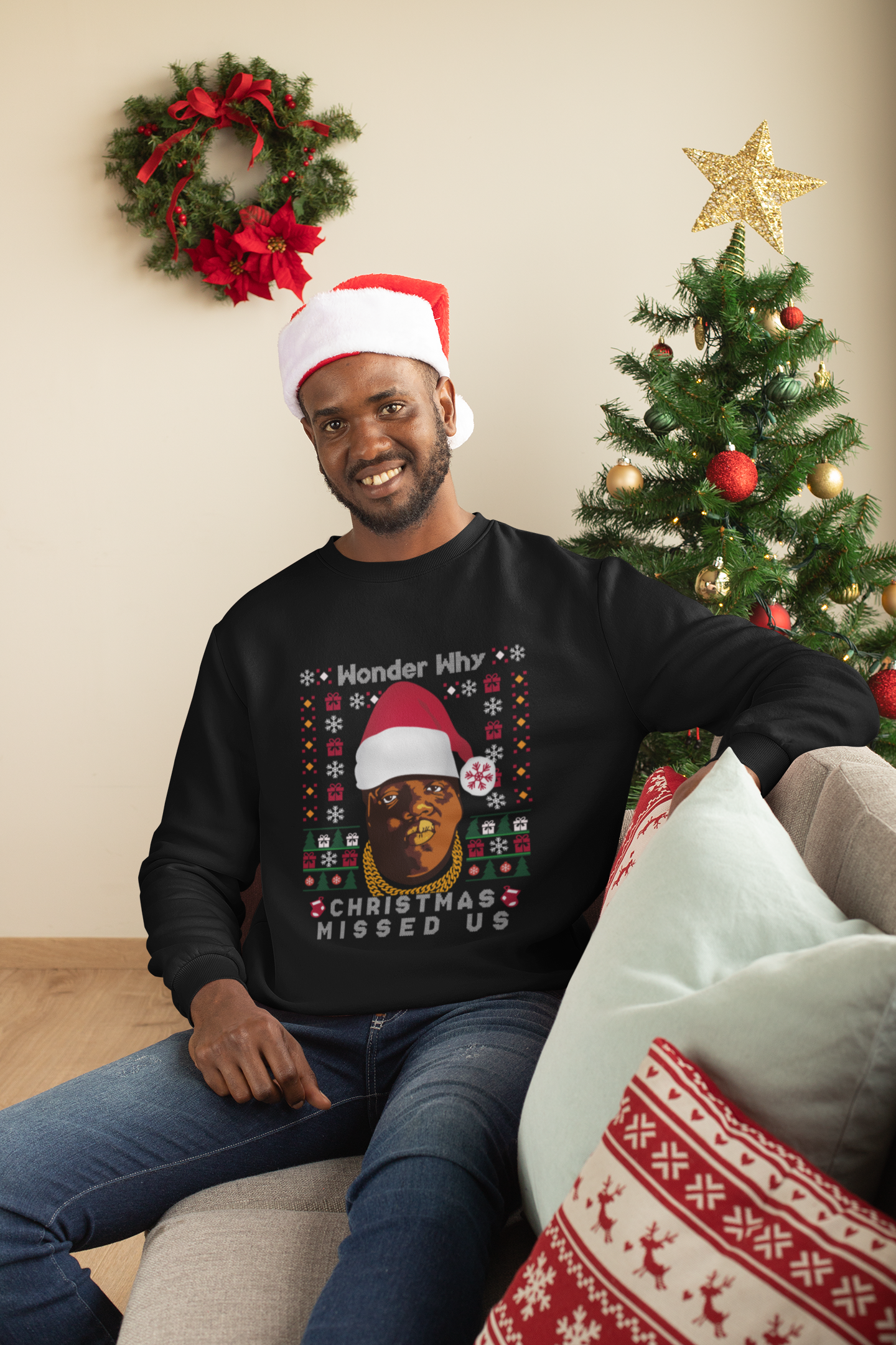 wonder why christmas missed us Biggie Smalls Funny Christmas Sweatshirt