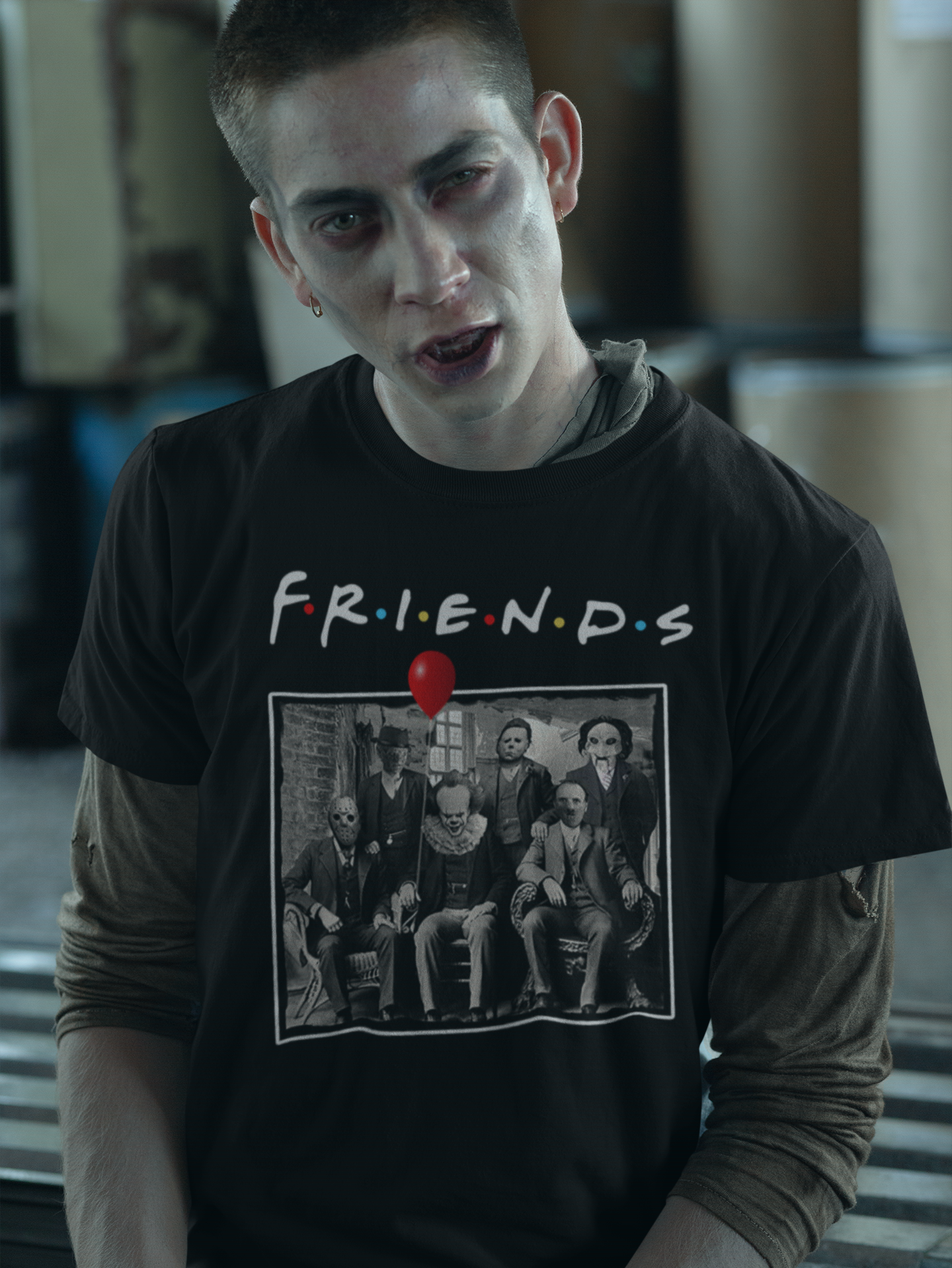 t shirt mockup of a scary man with zombie makeup 29335 Horror Halloween Stars Legends