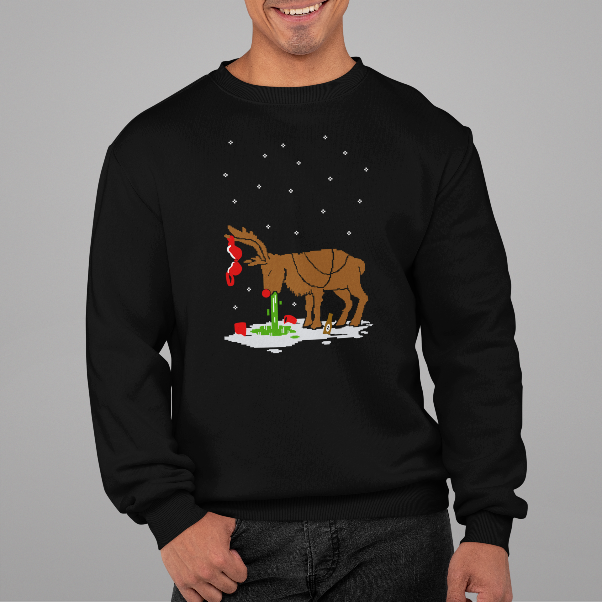 Drunken reindeer Christmas Sweatshirt Black Drunken reindeer Christmas Sweatshirt Black