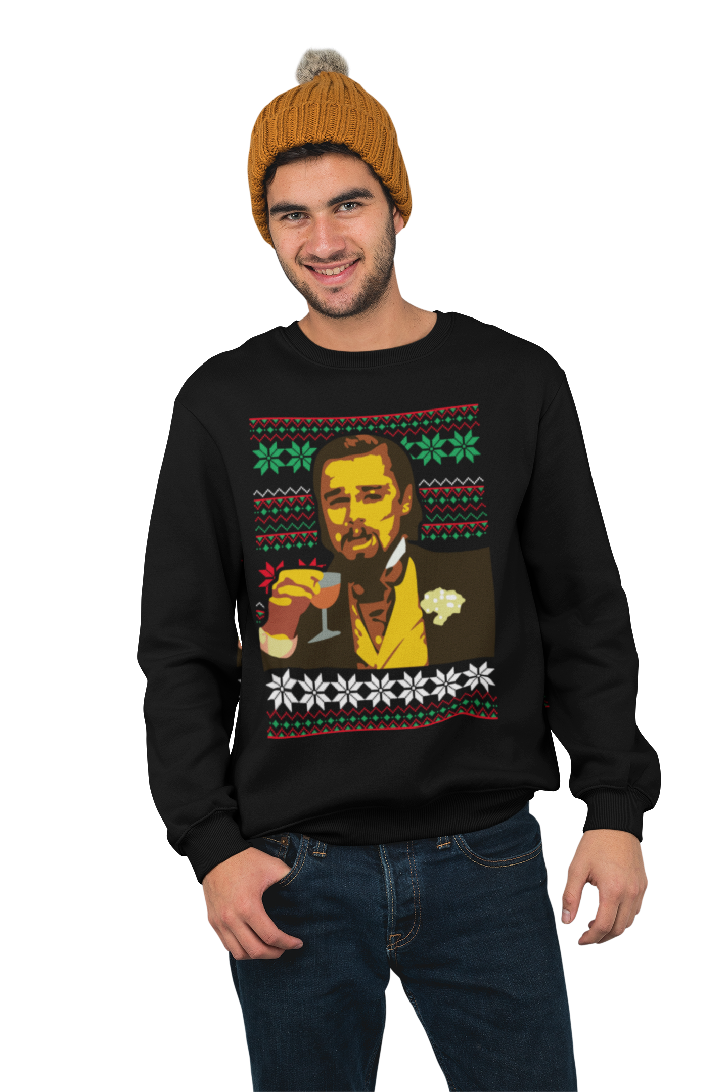 Leo Di Caprio Funny Laughing Meme Christmas Sweatshirt Black Leo Funny Laughing Meme Christmas Sweatshirt Black