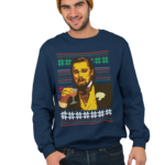 Leo Di Caprio Funny Laughing Meme Christmas Sweatshirt Navy Blue