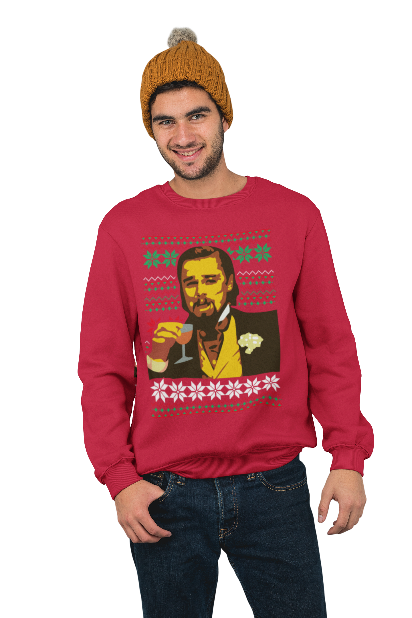 Leo Di Caprio Funny Laughing Meme Christmas Sweatshirt Red Leo Funny Laughing Meme Christmas Sweatshirt Red